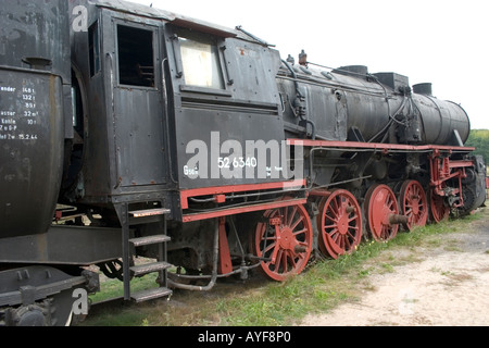 Railroad engine at Radegast Station where 200,000 Jews were sent to Auschwitz and other death camps. Lodz Central Poland Stock Photo