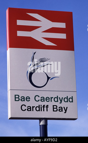 UK Wales Cardiff Cardiff Bay Railway Station Sign Stock Photo