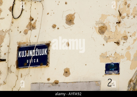 Bullet holes in a wall in Mostar, Bosnia Herzegovina Stock Photo