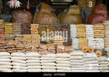 Indian sweets stacked in a shop front in the Southern Indian state of Kerala Stock Photo