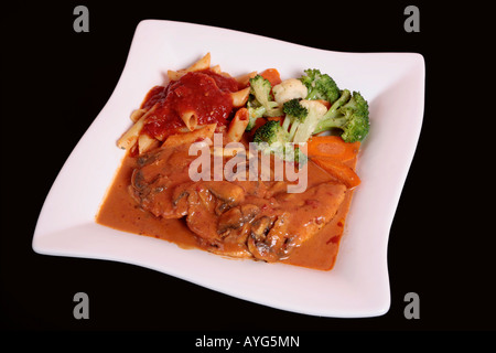 Dinner or Lunch served in a square plate Stock Photo