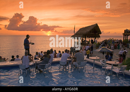 Jamaica Negril Ricks Cafe Open air Pool Bar Viewpoint at Sunset Stock Photo