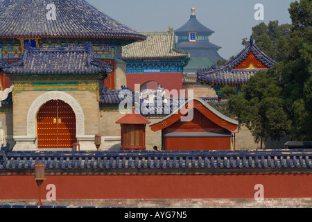 Hall of Prayer for Good Harvests Temple of Heaven beyond Temple of Heaven Park Beijing China Stock Photo
