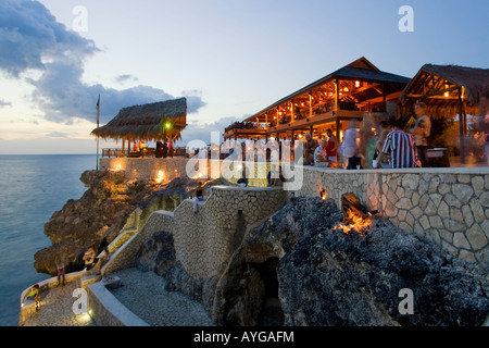 Jamaica Negril Ricks Cafe open air bar viewpoint at sunset Stock Photo