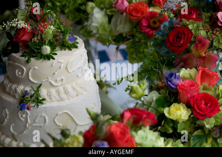 Wedding Cake with Flowers Stock Photo