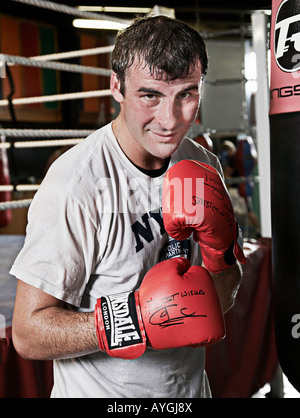 World Champion Boxer Joe Calzaghe training for fight in his Gym in Newbridge Stock Photo