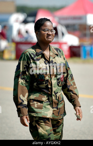Female Army soldier at Air Show at Selfridge Air Force Base Mt Mount Clemens Michigan MI Stock Photo