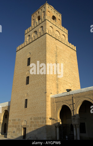 Minaret ninth century Great Mosque in Kairouan Tunisia the oldest mosque in north Africa Stock Photo