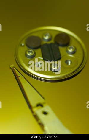 close up of hard disk drive read write head Stock Photo
