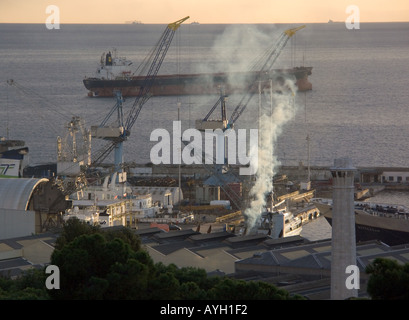 Dusk over Shipyard, Bay of Gibraltar, Tankers, shipyard shipyards sunset sunsets dusk ship ships shipping tanker tankers Stock Photo