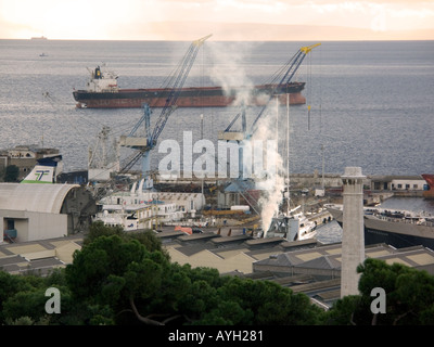 Dusk over shipyard, Bay of Gibraltar, Gibraltar, Iberia, Europe, Stock Photo