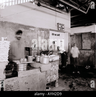 Tea and food stall at Benares Varanasi railway train station in Uttar Pradesh in India in South Asia. People Life Lifestyle Work Occupation Travel Stock Photo