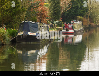 Narrow boats moored on the Grand Union Canal near Batchworth Lock Rickmansworth, Herts, West London Stock Photo