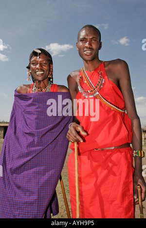 Maasai village elder men greet visitors in Kenya Africa Stock Photo