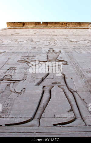 Temple of Denderah Queen Cleopatra human figures and hieroglyphics carved in the stone Stock Photo