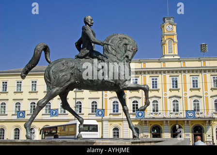 Ljubljana, Slovenia. Equestrian statue of General Rudolf Meister (Maister) in front of the main Railway Station Stock Photo