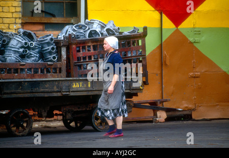woman factory worker at automotive factory of 100 000 workers, Gaz car factory in Nizhny Novgorod ex Gorky in Russia Stock Photo