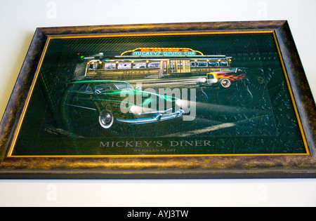 St Paul Minnesota USA Helen Flint drawing of the historic Mickey's Diner. Stock Photo