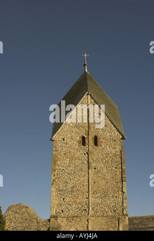 The tower of the Anglo-Saxon church of St Mary, Sompting, West Sussex, England, UK. Stock Photo