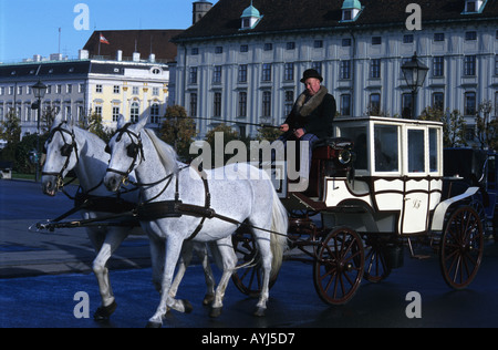 Vienna Fiaker carriage passing through Heldenplatz square Stock Photo