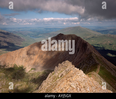 View along Crib Goch with Moel Siabod in the background. Snowdonia National Park. Wales Stock Photo
