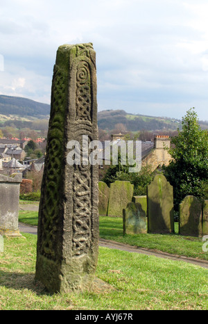 Saxon cross shaft in Bakewell All Saints church Derbyshire Peak District National park, England Stock Photo