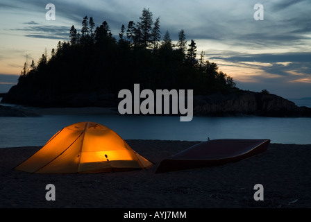 Evening camping on Lake Superior Stock Photo