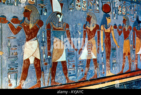 Kings Valley Thebes Egypt Tomb Painting in Tomb of Horemheb in Tombs of the Kings Stock Photo