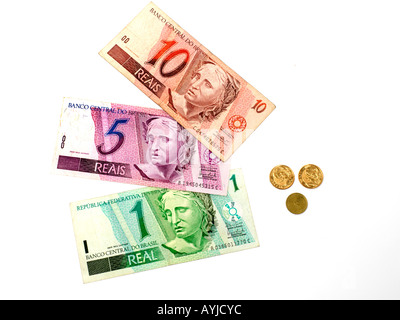 Brazilian Money Notes and Coins Stock Photo