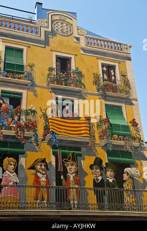Façade with Mural by Carles Arola Vera on Placa Dels Sedassos Tarragona Catalonia  Spain Stock Photo