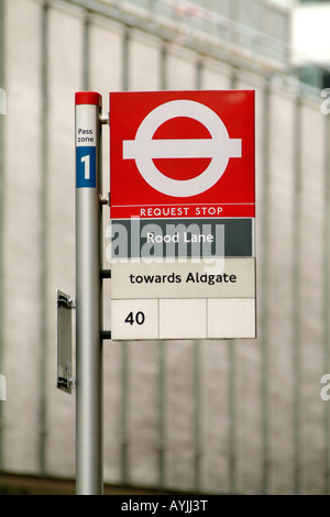 Bus stop sign in london Stock Photo