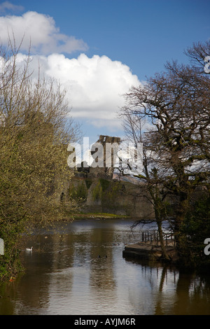 Famous Leaning Tower on Caerphilly Castle in South Wales, UK Stock Photo