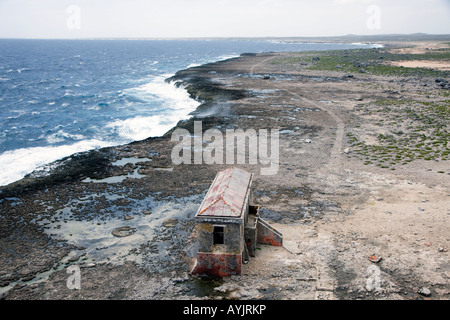 View of old buiding and ironshore Bonaire Netherland Antillies Stock Photo