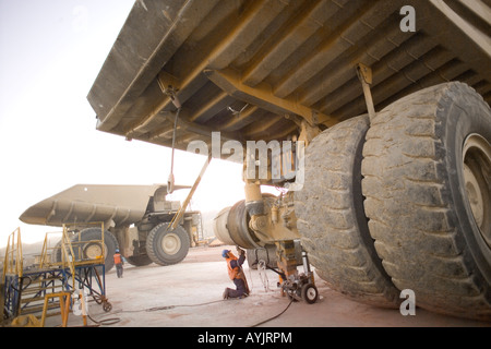 Wheel change  of a huge dump  truck  Stock Photo 17124254 