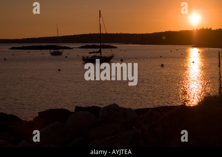 Sailboats at Sunset Christmas Cove South Bristol Maine Stock Photo