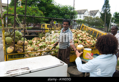 coconut water vendor in Port of Spain, Trinidad Stock Photo