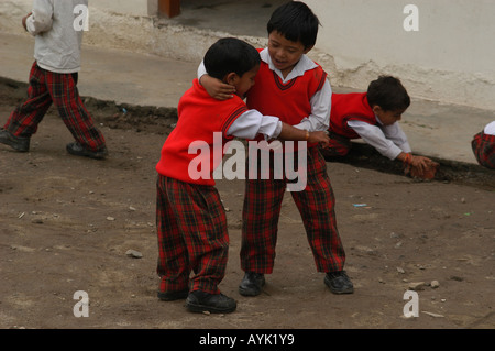 India Nagar Kullu District Himachal Pradesh Northern India A school in Nagar the pupils playing out side in the yard Stock Photo