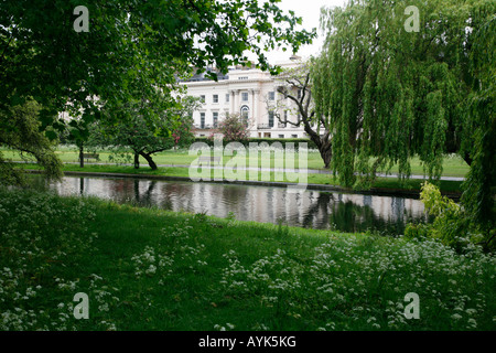 View across the Boating Lake to York Terrace, Regent's Park, London Stock Photo