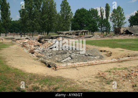 The ruins of the underground gas chamber at Crematorium II at the former Nazi concentration camp at Auschwitz Birkenau. Stock Photo