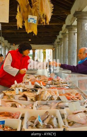 Fish market at Vismarkt square in Bruges Belgium Stock Photo