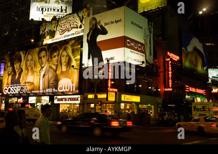 neon lights on broadway New York City USA Stock Photo