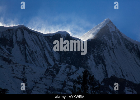 LAMJUNG PEAK as seen from KOTO on the ANNAPURNA CIRCUIT in MANANG DISTRICT NEPAL HIMALAYA Stock Photo