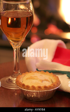 mince pie and sherry left for father christmas Stock Photo