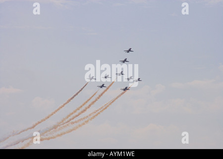 Red Arrows climbing in Concorde formation Stock Photo