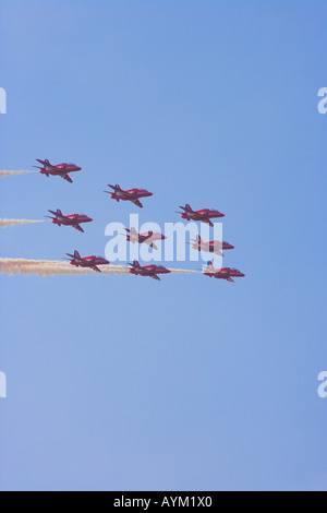 Red Arrows in short diamond nine formation Stock Photo
