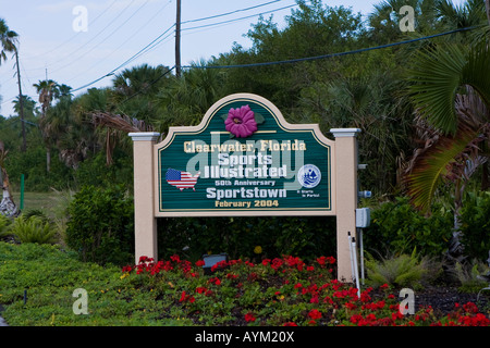 Clearwater Florida Welcome Sign Indicating Clearwater as Sports Illustrated 50th Anniversary Sportstown in 2004 Stock Photo