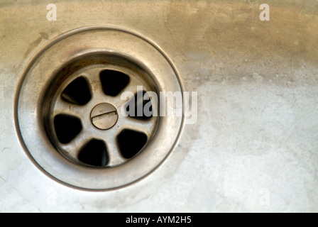 stainless steel sink with drain plug hole Stock Photo