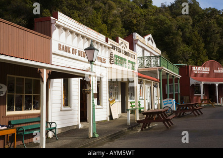 Old buildings in main street of Shantytown replica 19th century town tourist attraction Greymouth South Island New Zealand Stock Photo