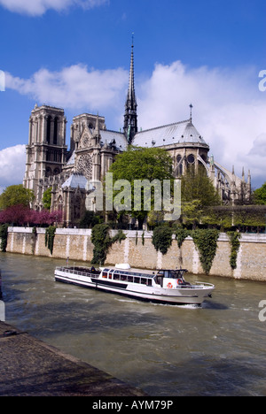 Notre Dame Cathedral and the Seine River in springtime. Stock Photo