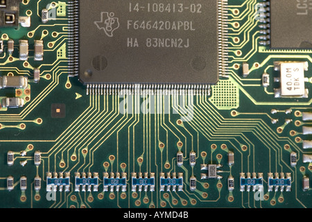 Computer hard disc data circuits close up Stock Photo